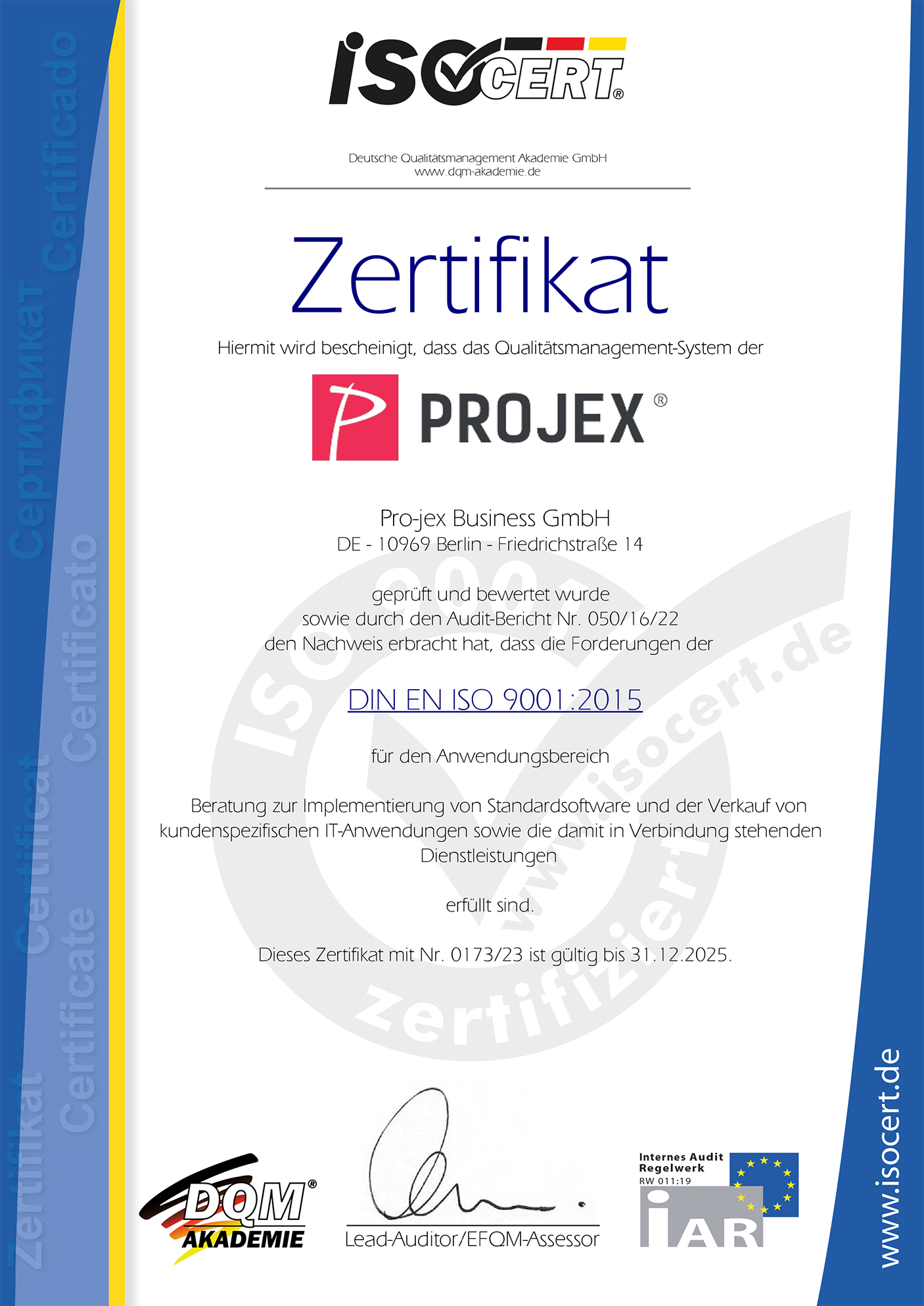Projex ISO Zertifikat