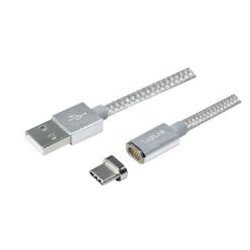 LogiLink USB Daten- und Ladekabel mit magnetischem USB-C Adapter, 1m, Silber